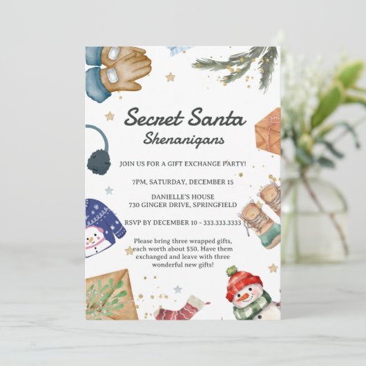 Schattigee Gift Exchange Fun Christmas Secret Sant Kaart (Staand voorkant)