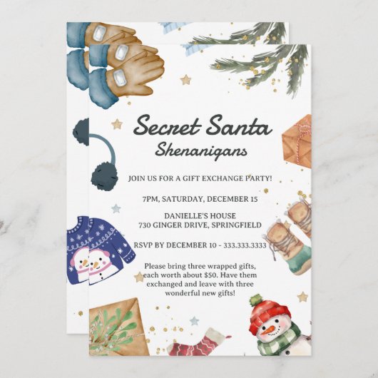 Schattigee Gift Exchange Fun Christmas Secret Sant Kaart (Voorkant / Achterkant)