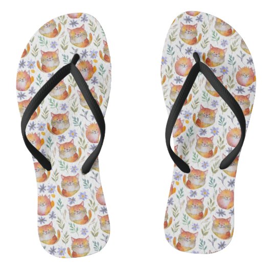 Schattigee Ginger Cat en Flowers Flip Flop (Voetbed)
