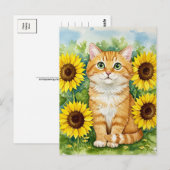 Schattigee Ginger Cat in Zonnebloemen Briefkaart (Voorkant / Achterkant)