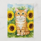 Schattigee Ginger Cat in Zonnebloemen Briefkaart (Voorkant)