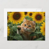 Schattigee Ginger Cat in Zonnebloemen Briefkaart (Voorkant / Achterkant)
