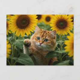 Schattigee Ginger Cat in Zonnebloemen Briefkaart
