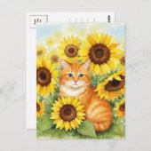 Schattigee Ginger Cat in Zonnebloemen Briefkaart (Voorkant / Achterkant)