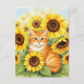 Schattigee Ginger Cat in Zonnebloemen Briefkaart (Voorkant)