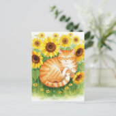 Schattigee Ginger Cat in Zonnebloemen Briefkaart (Staand voorkant)