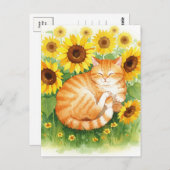 Schattigee Ginger Cat in Zonnebloemen Briefkaart (Voorkant / Achterkant)