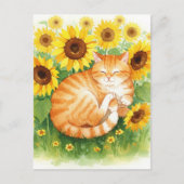 Schattigee Ginger Cat in Zonnebloemen Briefkaart (Voorkant)