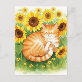 Schattigee Ginger Cat in Zonnebloemen Briefkaart