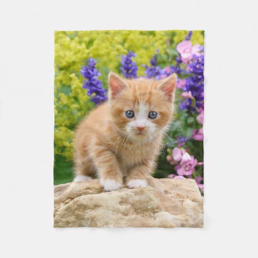 Schattigee Ginger Cat Kitten Flowery Garden comfor Fleece Deken (Voorkant)