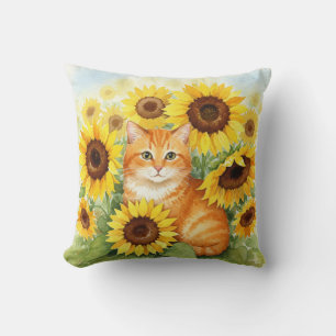 Schattigee Ginger Cat met Zonnebloemen Kussen