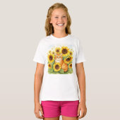 Schattigee Ginger Cat Zonnebloemen Kinder T-shirt (Voorkant volledig)