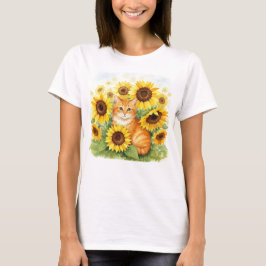 Schattigee Ginger Cat Zonnebloemen T-shirt