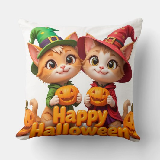 Schattigee Ginger Cats in Heks Petten Halloween Po Kussen (Voorkant)