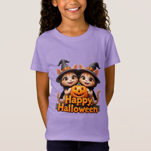Schattigee Ginger Cats in Heks Petten Halloween Po T-shirt (Voorkant)