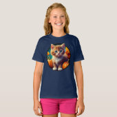 Schattigee Ginger Kitten Herfst Oogst Pompoenen Me T-shirt (Voorkant volledig)