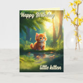Schattigee Ginger Kitten 'Little Kitten' Verjaarda Kaart (Gele Bloem)