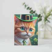 Schattigee Ginger Tabby Saint Patricks Day Cat Briefkaart (Staand voorkant)