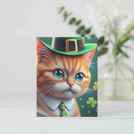 Schattigee Ginger Tabby Saint Patricks Day Cat Briefkaart (Staand voorkant)
