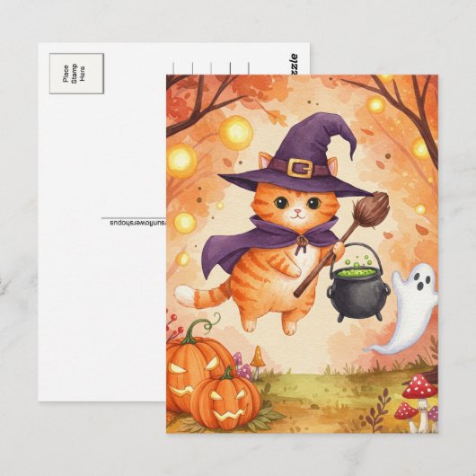Schattigee Ginger Witch Cat Halloween Briefkaart (Voorkant / Achterkant)