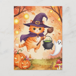 Schattigee Ginger Witch Cat Halloween Briefkaart