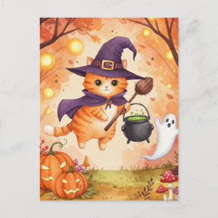 Schattigee Ginger Witch Cat Halloween Briefkaart