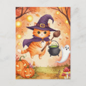 Schattigee Ginger Witch Cat Halloween Briefkaart (Voorkant)