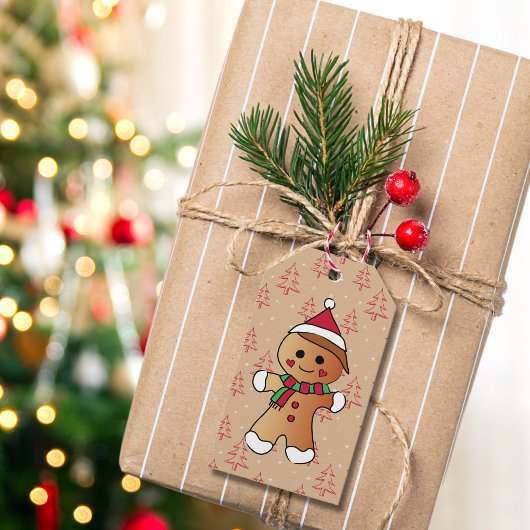 Schattigee Gingerbread Boy Cartoon Vakantie Cookie Cadeaulabel