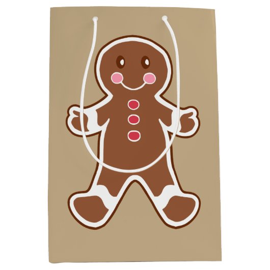 Schattigee Gingerbread Boy Christmas Gift Bag Medium Cadeauzakje (Voorkant)