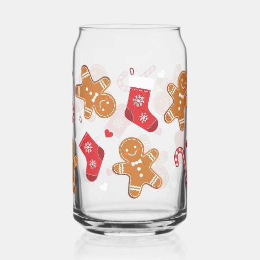 Schattigee Gingerbread Candy Cane Kousen Kerst Blikvorm Glas (Achterkant)