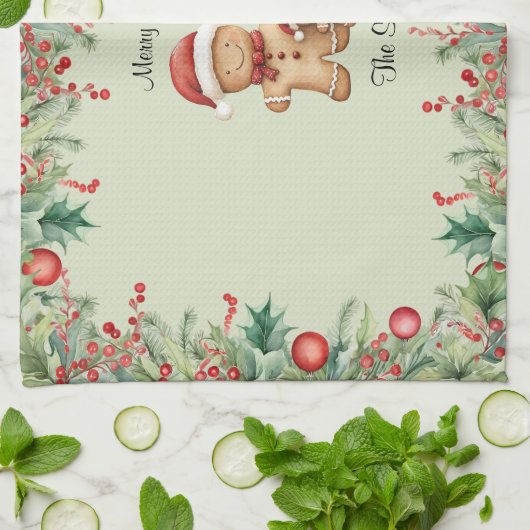 Schattigee Gingerbread Cookie Familie Kerst Keuken Theedoek (Gevouwen)