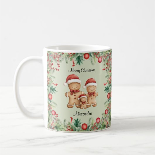 Schattigee Gingerbread Cookie Familie Kerstmis Koffiemok (Links)