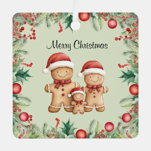 Schattigee Gingerbread Cookie Familie Kerstmis Metalen Ornament (Voorkant)