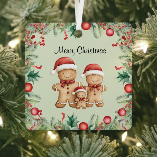 Schattigee Gingerbread Cookie Familie Kerstmis Metalen Ornament (Insitu)