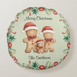 Schattigee Gingerbread Cookie Familie Kerstmis Rond Kussen