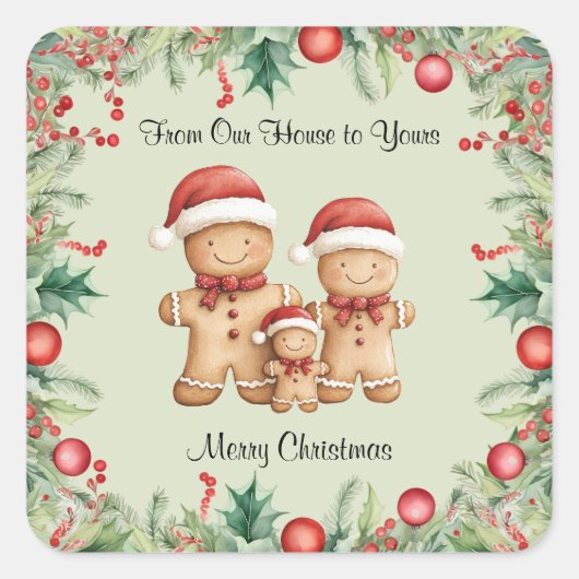 Schattigee Gingerbread Cookie Familie Kerstmis Vierkante Sticker (Voorkant)