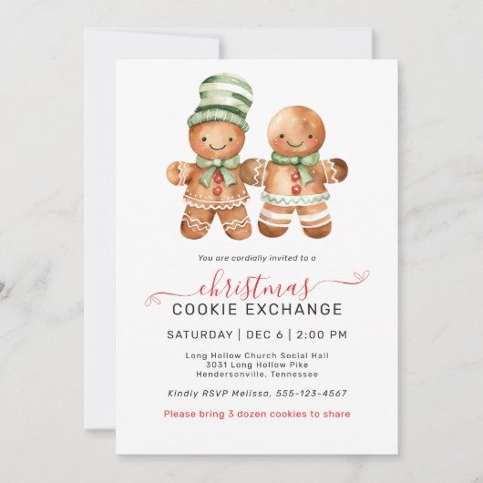 Schattigee Gingerbread Couple Cookie Exchange Part Kaart (Voorkant)