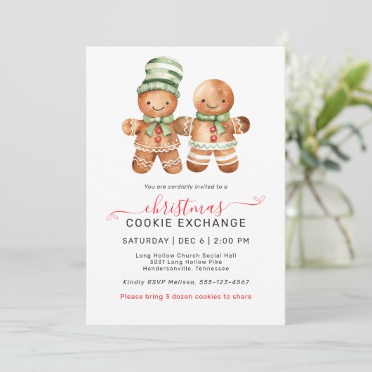 Schattigee Gingerbread Couple Cookie Exchange Part Kaart (Staand voorkant)