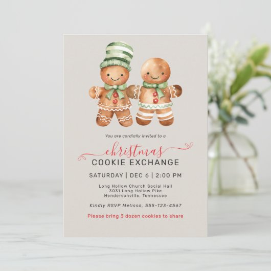 Schattigee Gingerbread Couple Cookie Exchange Part Kaart (Staand voorkant)