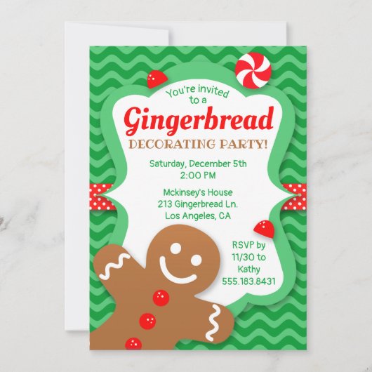 Schattigee Gingerbread Decorating Party Invitation Kaart (Voorkant)