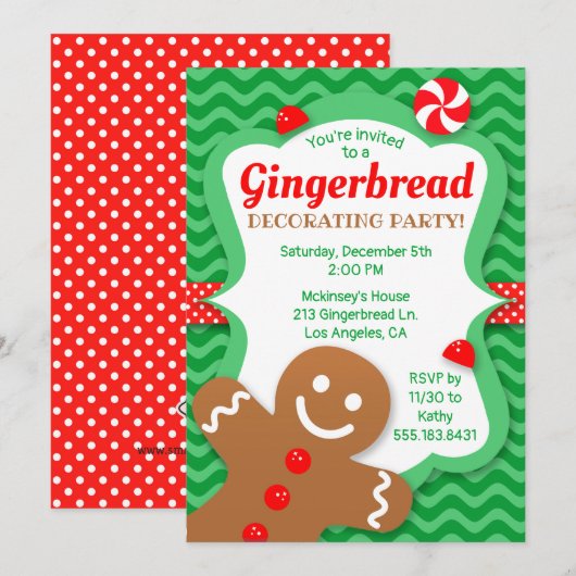 Schattigee Gingerbread Decorating Party Invitation Kaart (Voorkant / Achterkant)