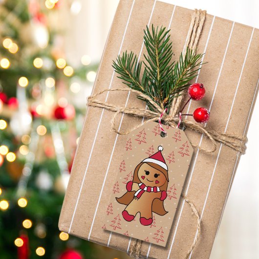 Schattigee Gingerbread Girl Vakantie Cookie Kraft Cadeaulabel