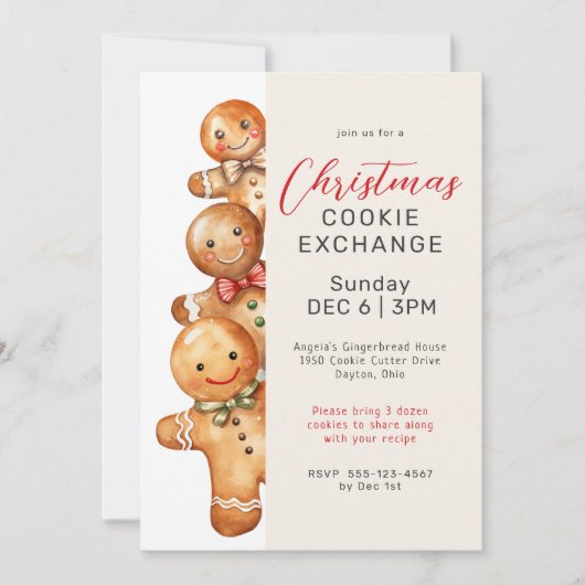Schattigee Gingerbread Heren Cookie Exchange Party Kaart (Voorkant)
