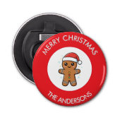 Schattigee Gingerbread Man aangepaste kerst Button Flesopener (Voorkant)