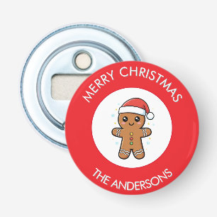 Schattigee Gingerbread Man aangepaste kerst Button Flesopener