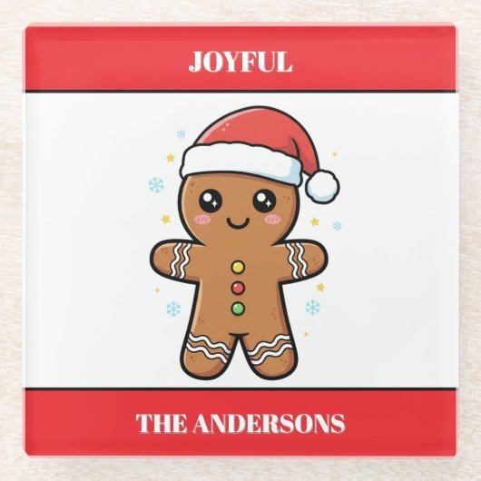 Schattigee Gingerbread Man aangepaste kerst Glazen Onderzetter (Voorkant)