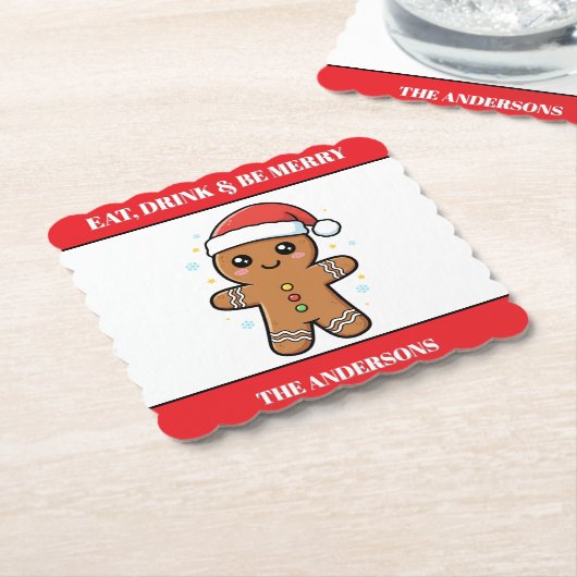 Schattigee Gingerbread Man aangepaste kerst Kartonnen Onderzetters (Gebogen)