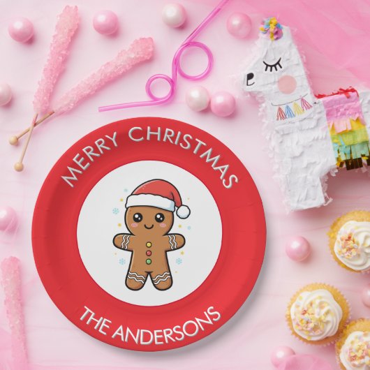 Schattigee Gingerbread Man aangepaste kerst Papieren Bordje (Feest)