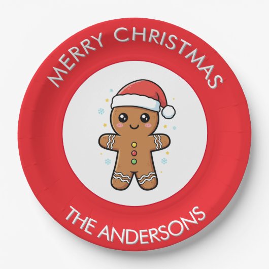 Schattigee Gingerbread Man aangepaste kerst Papieren Bordje (Voorkant)