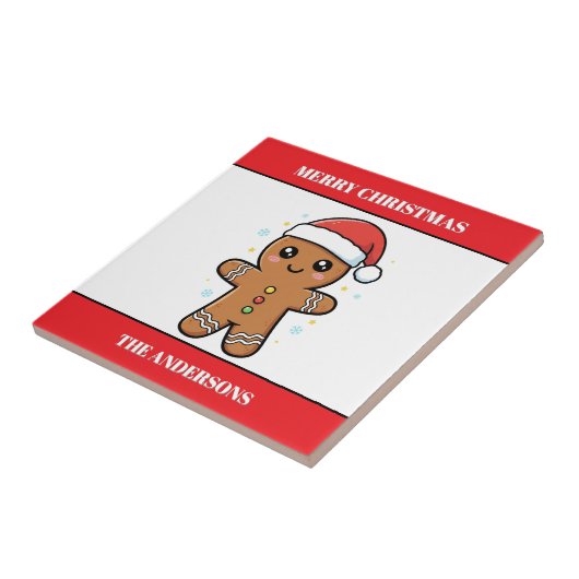 Schattigee Gingerbread Man aangepaste kerst Tegeltje (Zijkant)